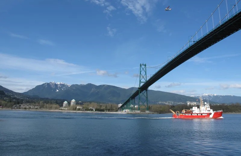 A Canadian Coast Guard ship entering Vancouver's harbour